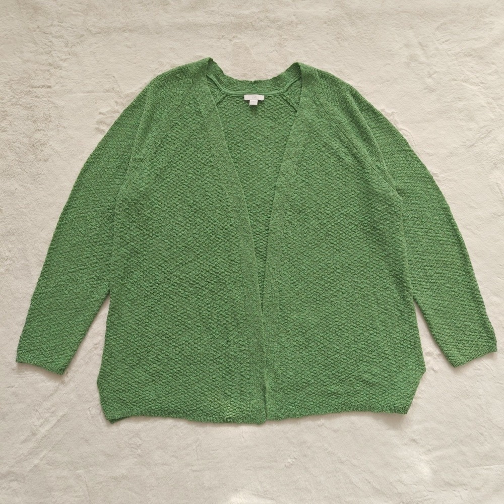 J. Jill Women's Cardigan Sweater Knit Green Large Lagenlook Cotton Textured